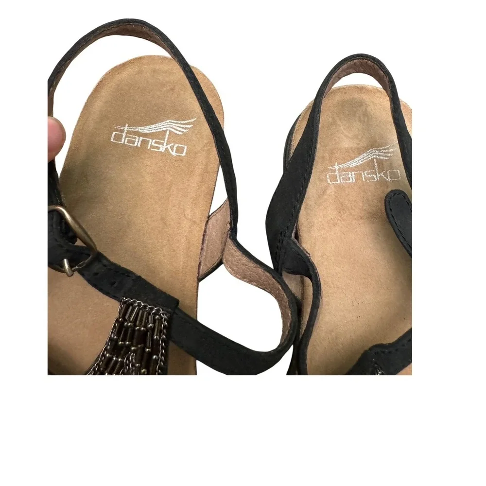 Dansko Reeta Beaded Sandals Black Sz 38 EU/ 7.5 US leather iridescent